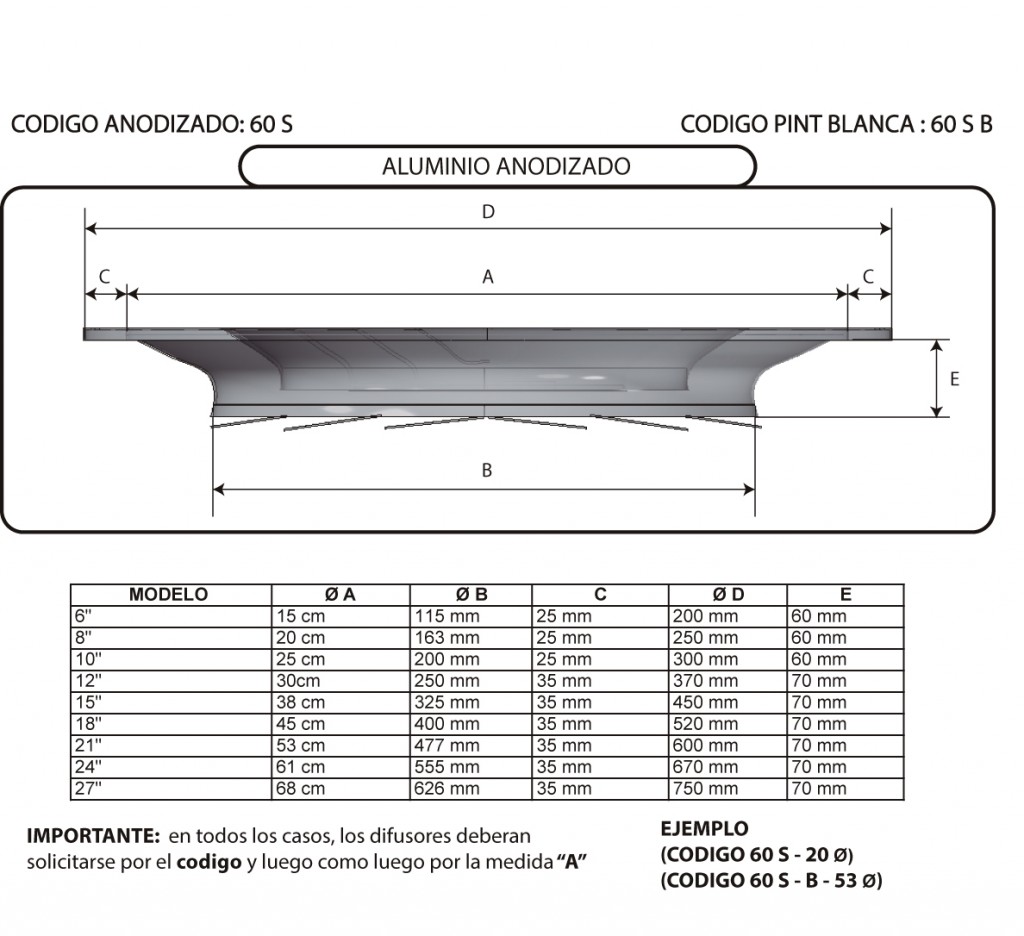 DIFUSOR TIPO S1 ALUMI - PLANOS